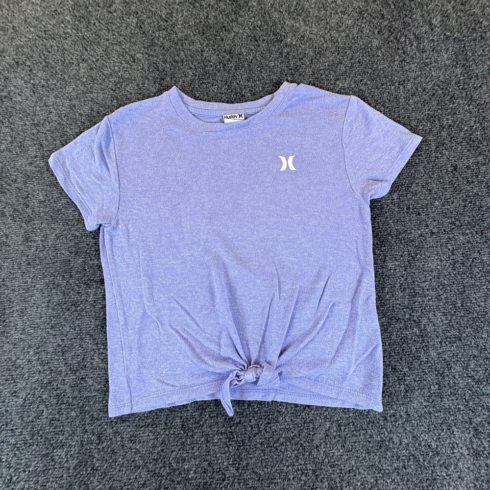 Hurley Top Girls Medium Heather Lavender Logo Tie Front Short Sleeve Crew Neck